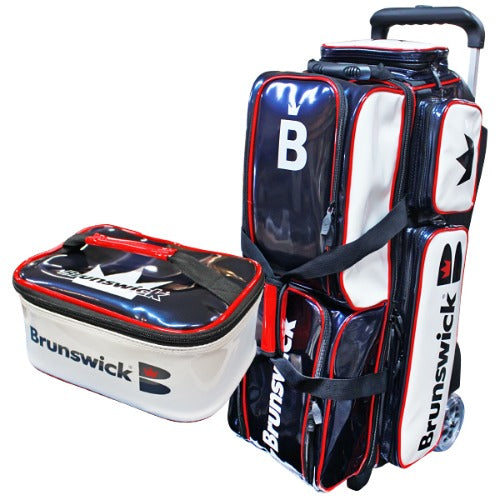 Brunswick Enameled Collar Three Ball Roller Bag - Navy/Red/White