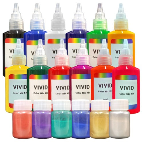 Vivid 12 Color Mix Kit (60ml) + 6 Color Powder Pearl [Set]